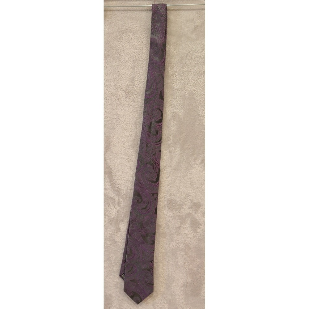 VIV‎ Handmade Italy Silk Tie Gray Purple Paisley Designer Necktie 58x3.25